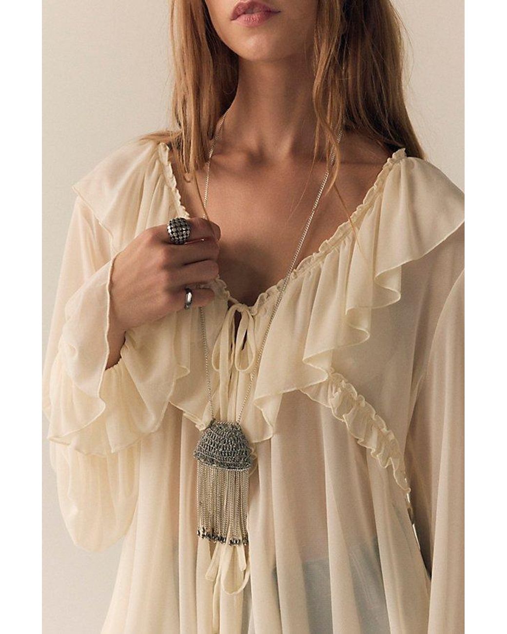 Free People Gray Zelda Fringe Necklace