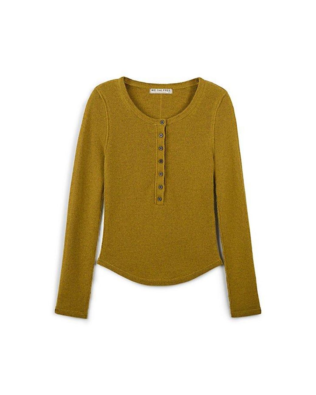 Free People Yellow Hudson Solid Cashmere Henley