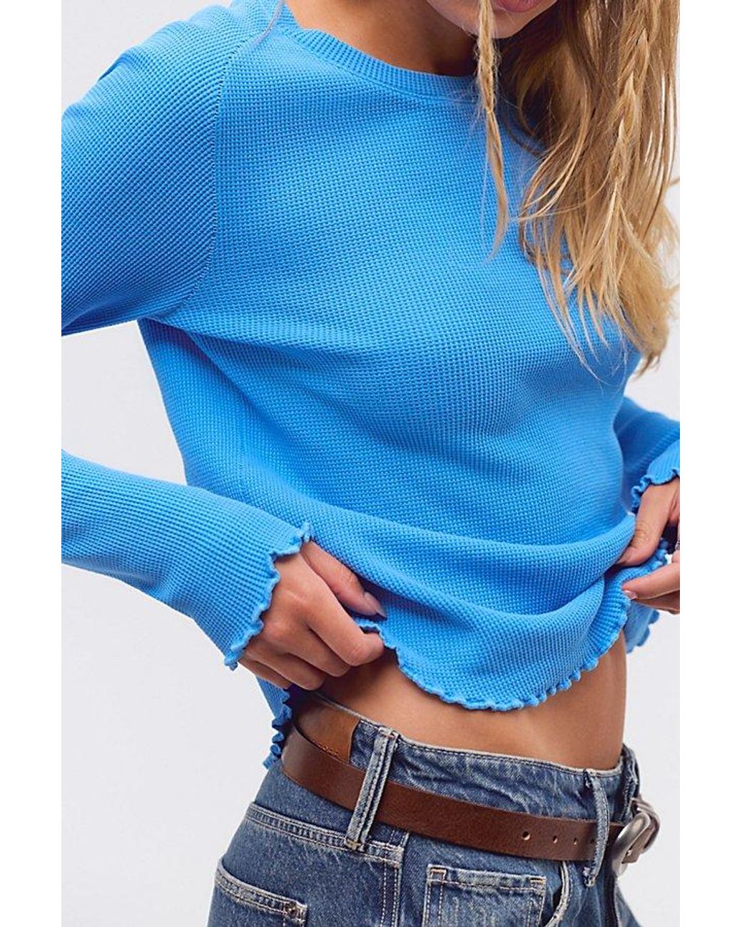 Free People Blue Easy Does It Long Sleeve Tee