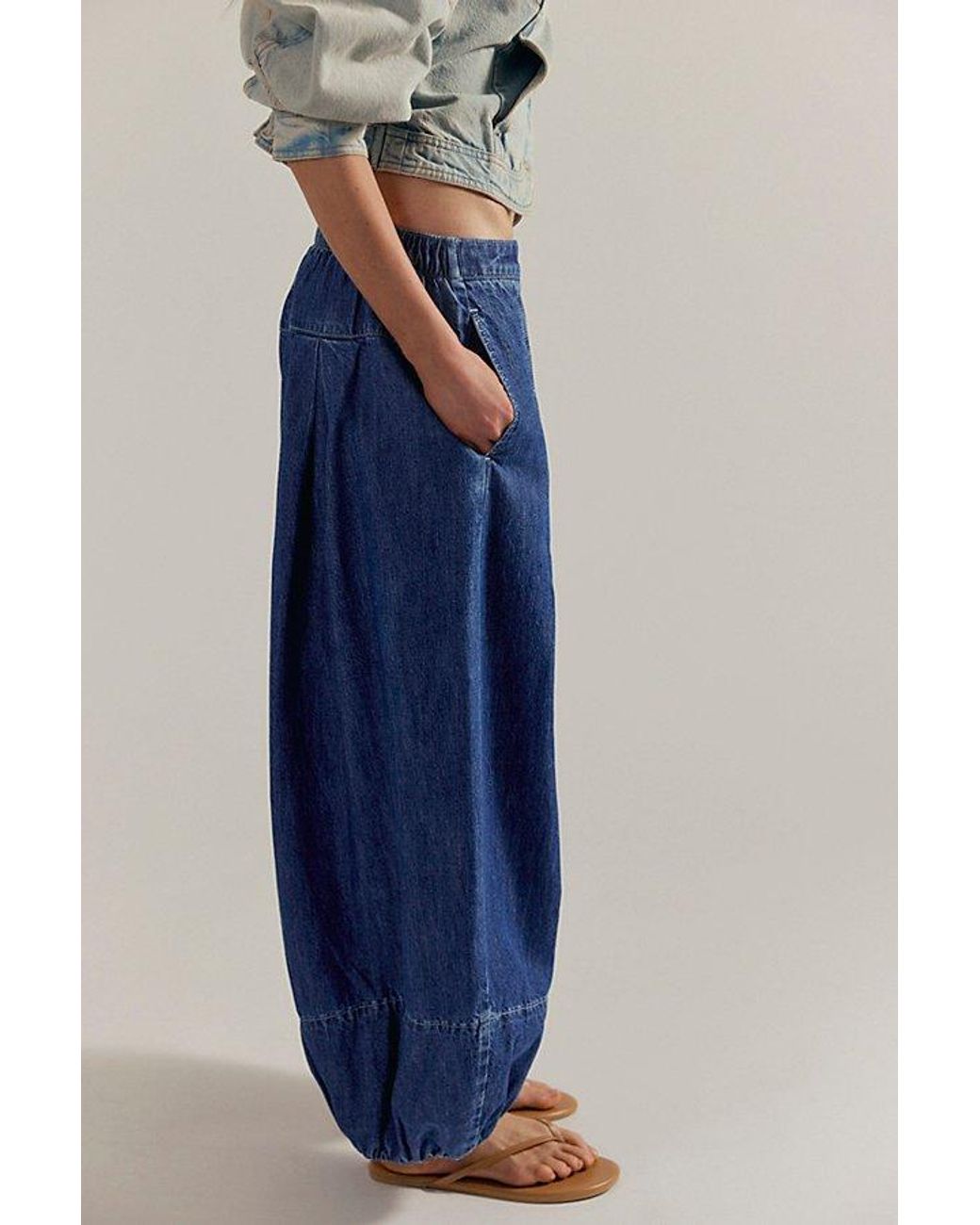 Free People Blue Moonflower Pull-On Balloon Jeans