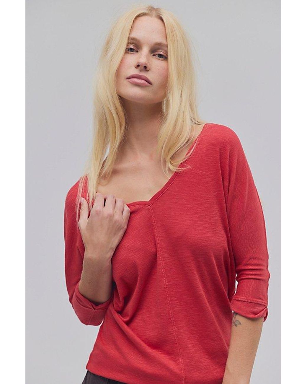 Free People Red Tinsley High Line Tee