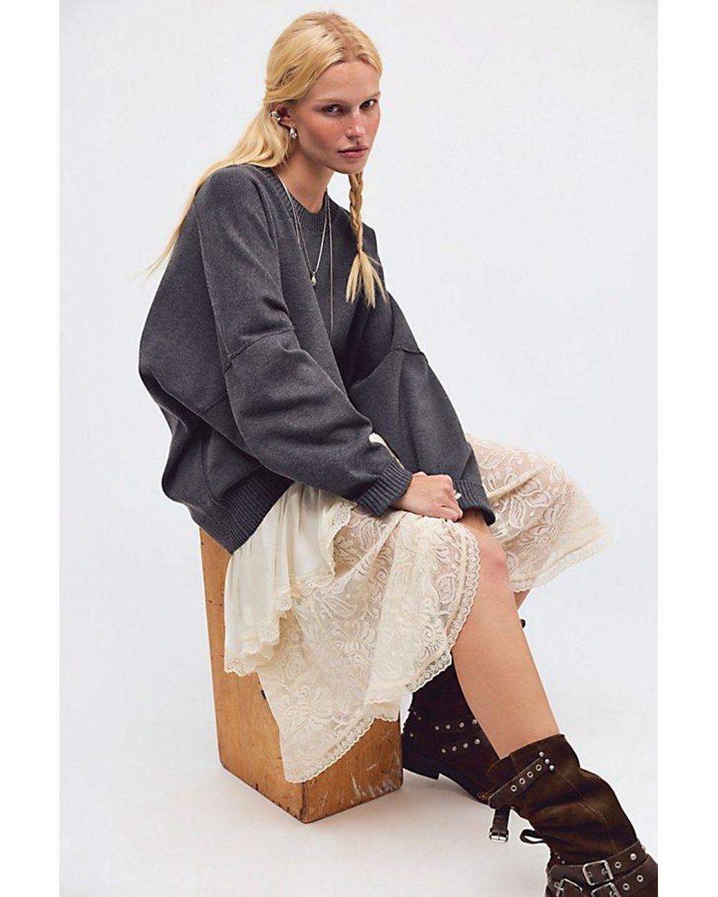 Free People Blue Alma Pullover