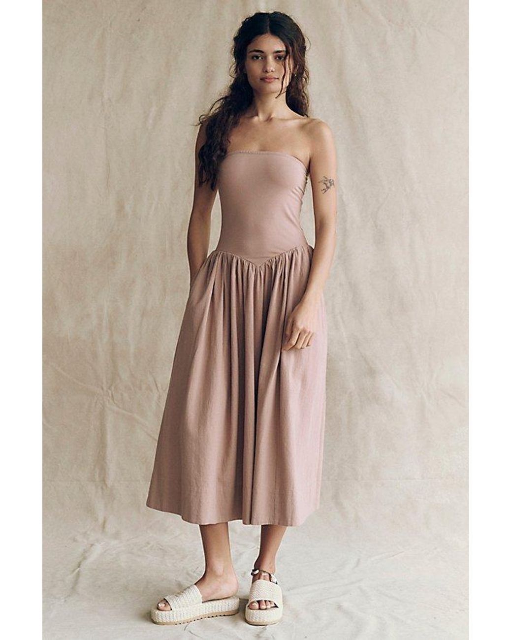 x free est onda tube midi dress Onda Drop-Waist Tube Midi Dress by free-est at Free People in Brown, Size: XL