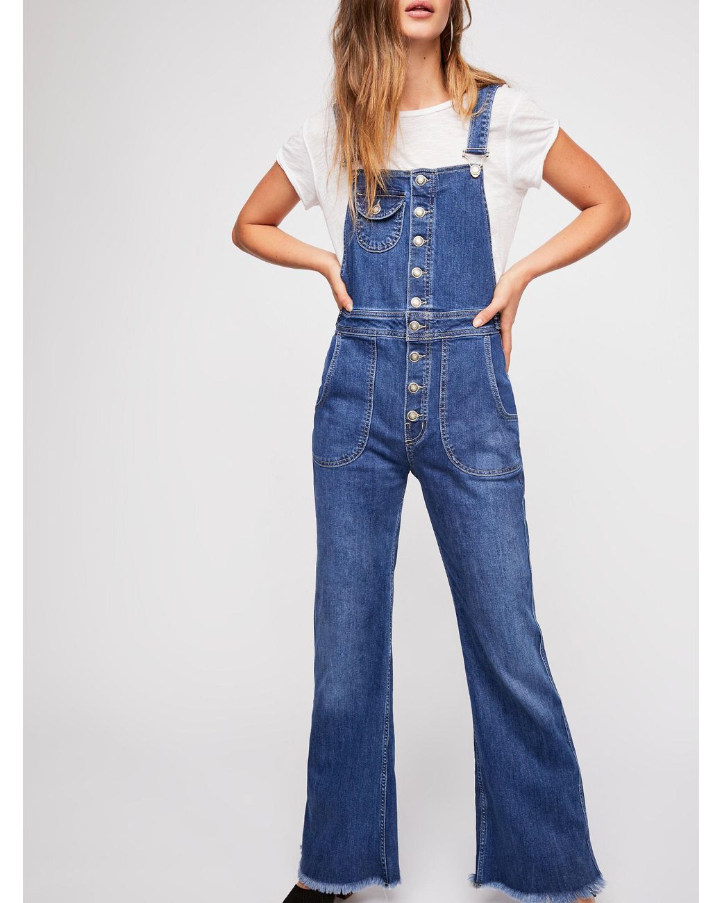 Free People Alvin Flared Overalls in Blue