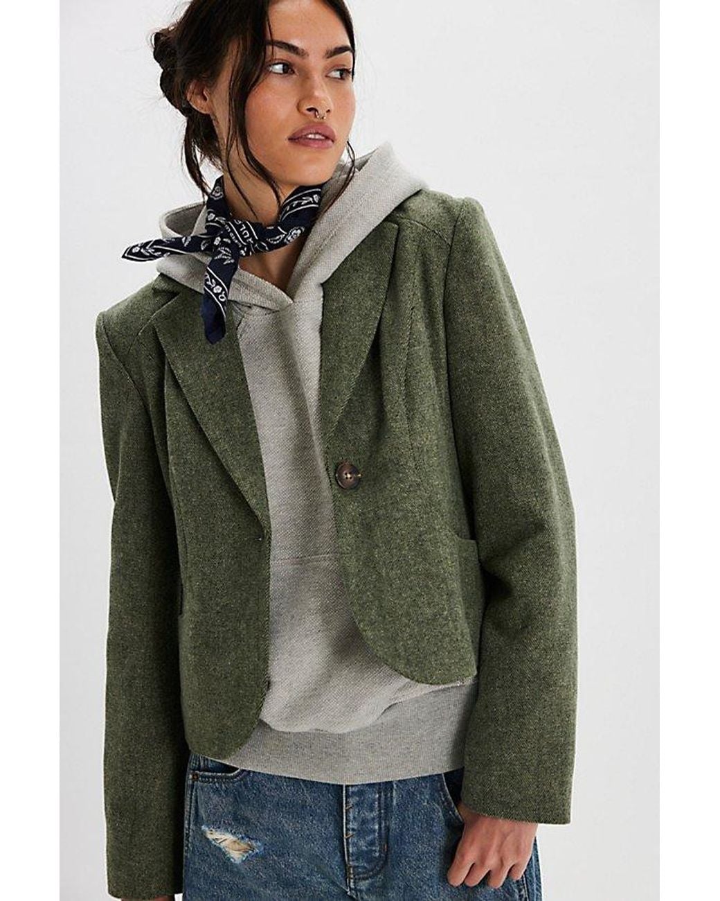 Free People Green Whip Smart Blazer Jacket