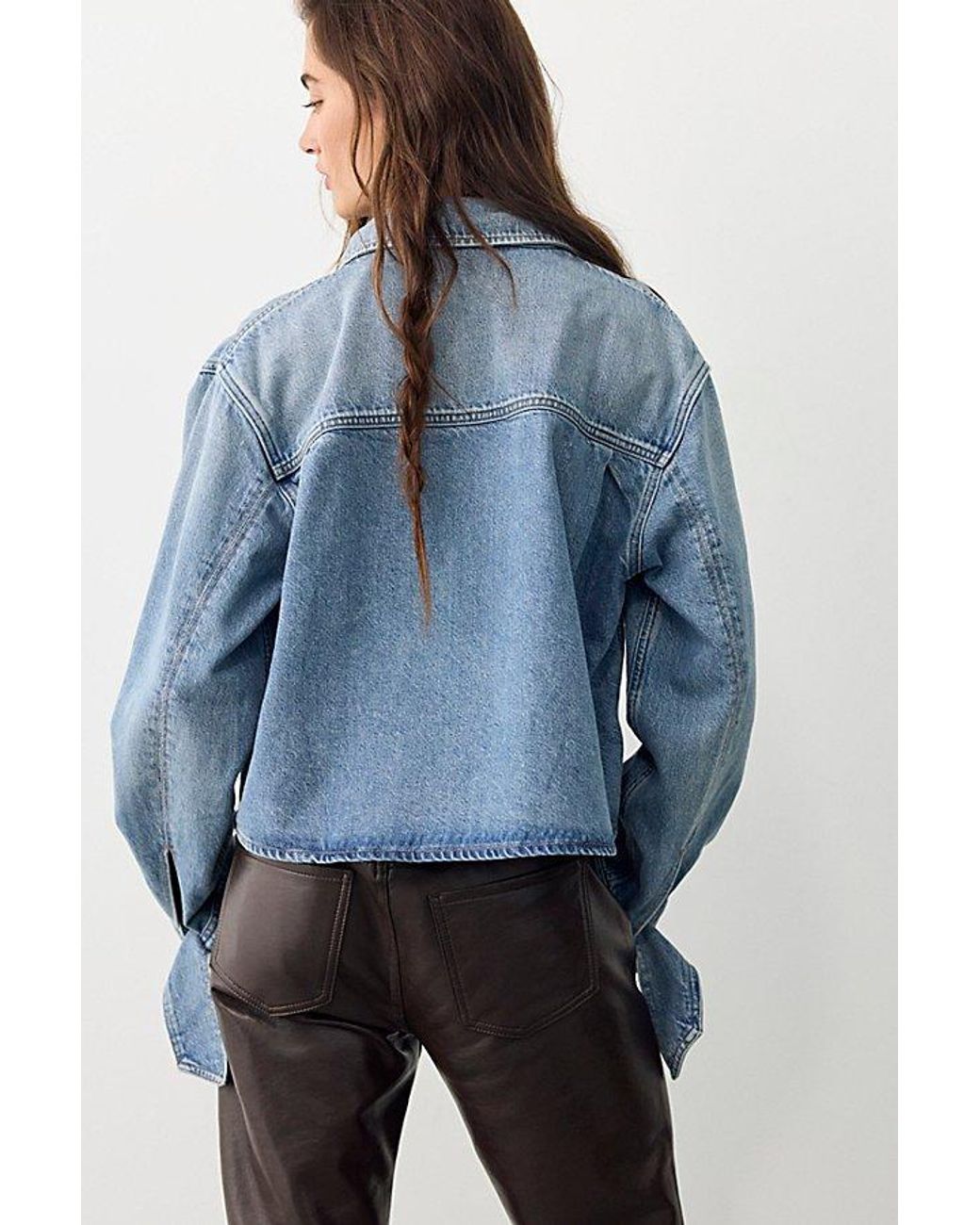 Agolde Blue Hewitt Cropped Button Down Shirt