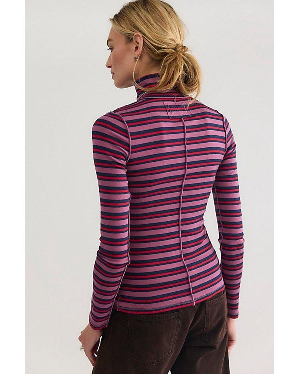 Free People Purple Good Good Stripe Turtleneck Top