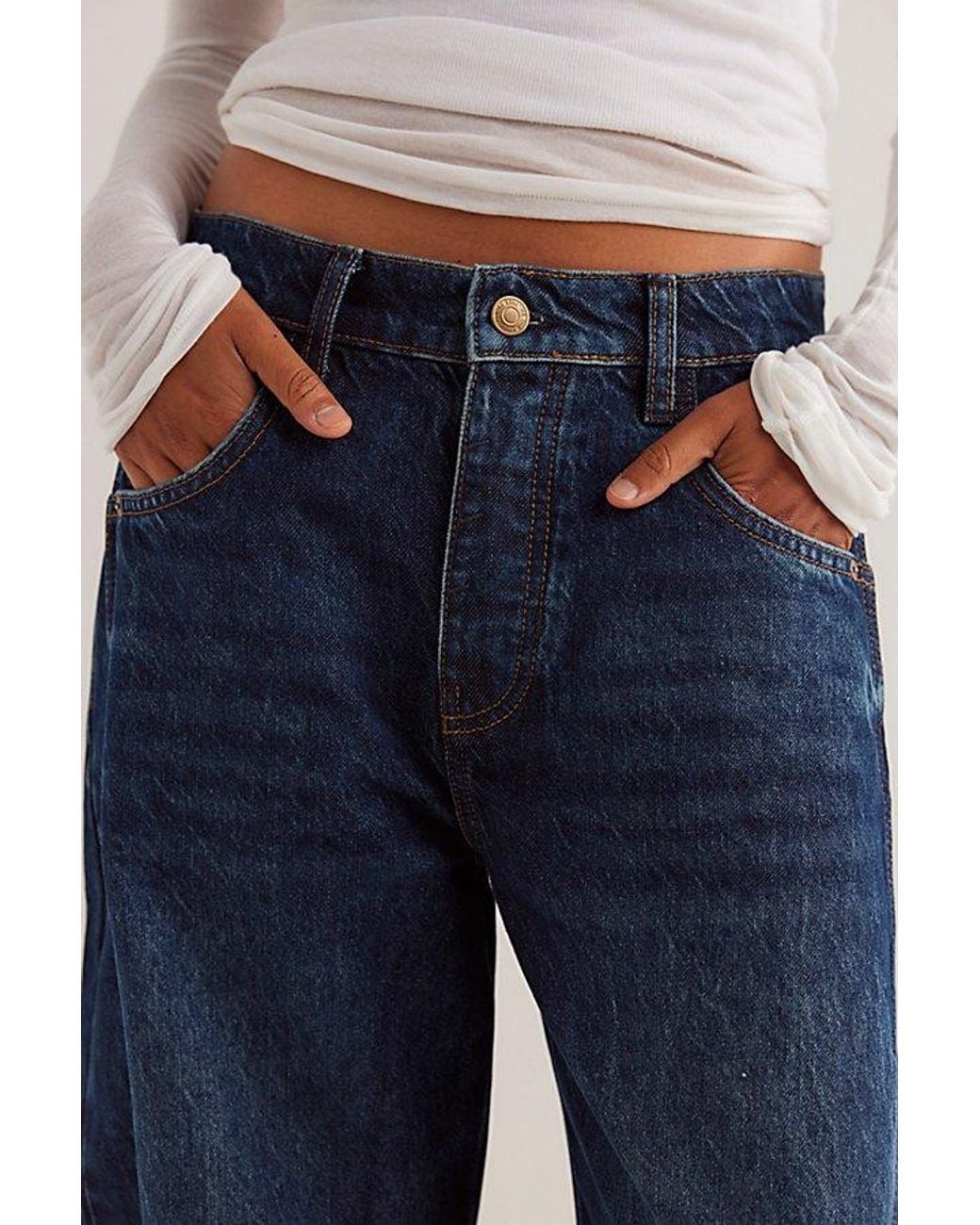 Free People Blue We The Free Good Luck Mid-Rise Barrel Jeans