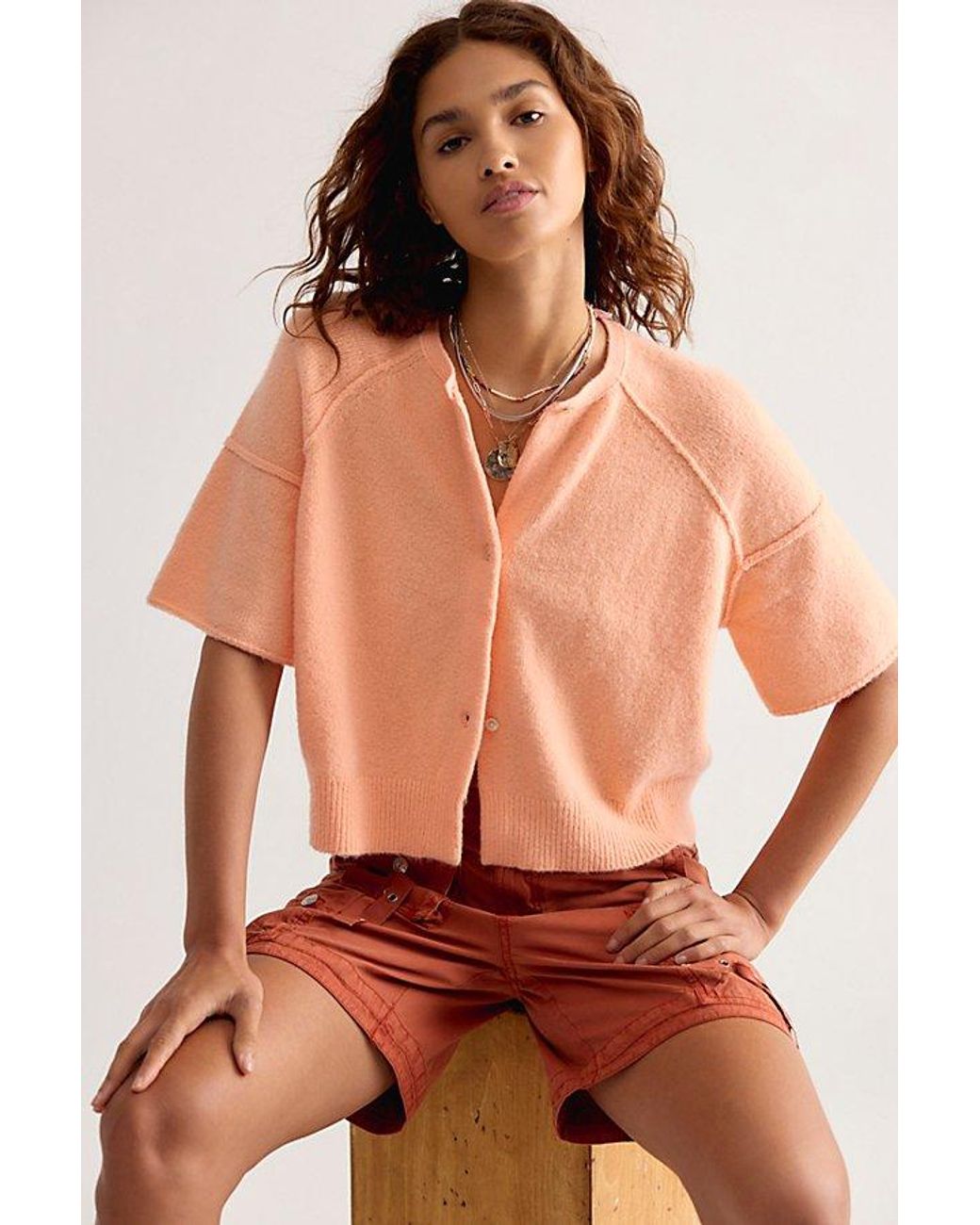 Free People Orange See Me Softspun Cardigan