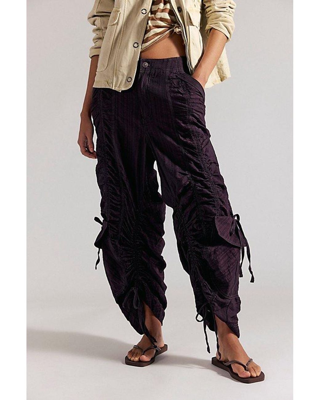 Free People Blue Scorpio Shirred Mid-Rise Cargo Trousers By