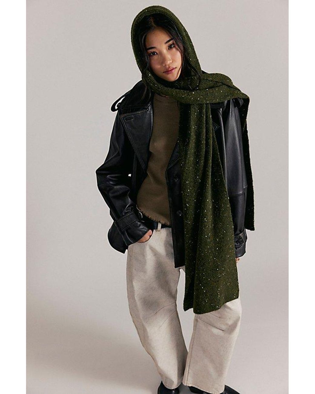 Free People Black Wrap Me Up Hooded Scarf