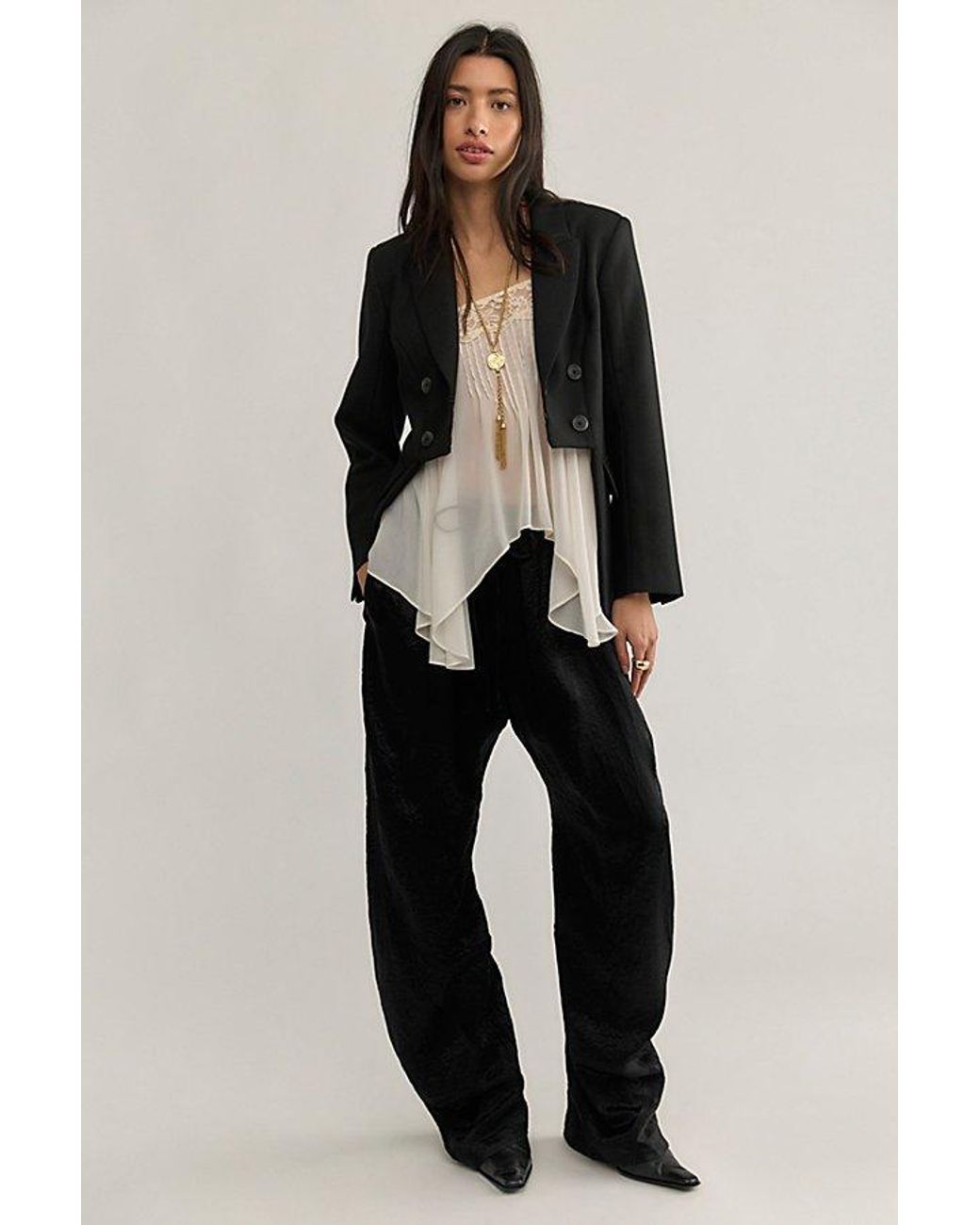 Free People Black Caspar High Low Blazer Jacket