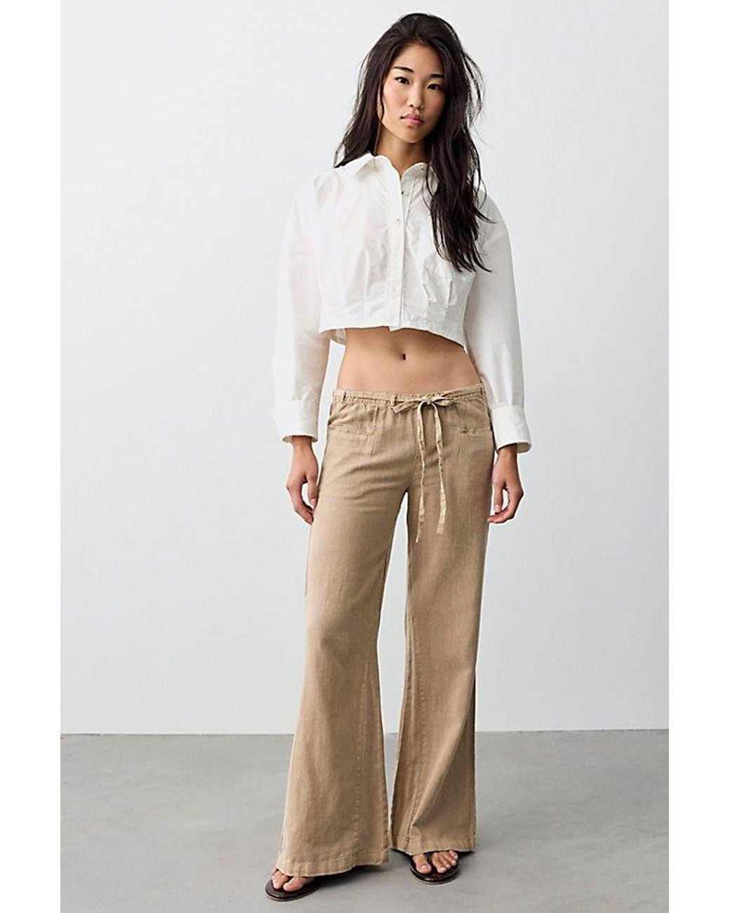Free People Multicolor Break The Ice Linen Slouch Flare Pants