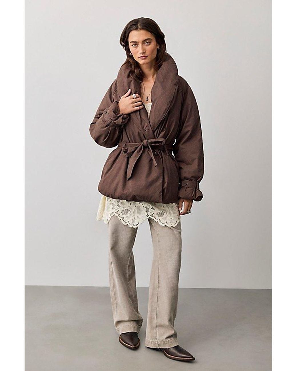 Free People Brown Officer Puffer Jacket