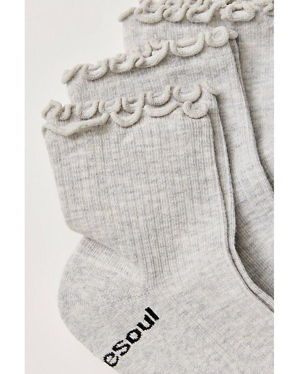 DOUBLESOUL Gray Ruffle Quarter Sock Pack