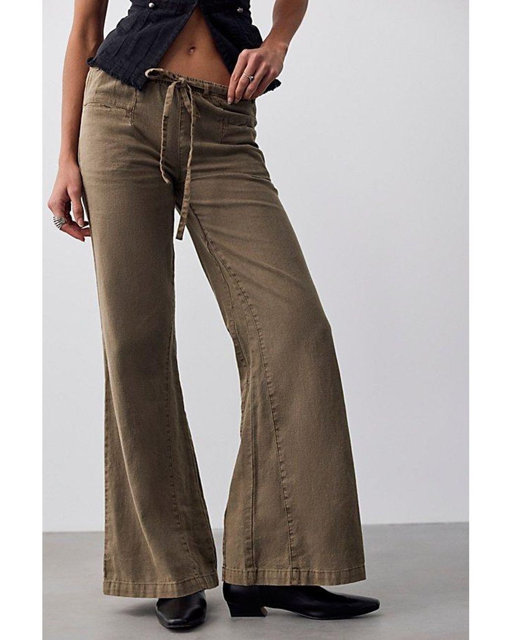Free People Multicolor Break The Ice Linen Slouch Flare Pants