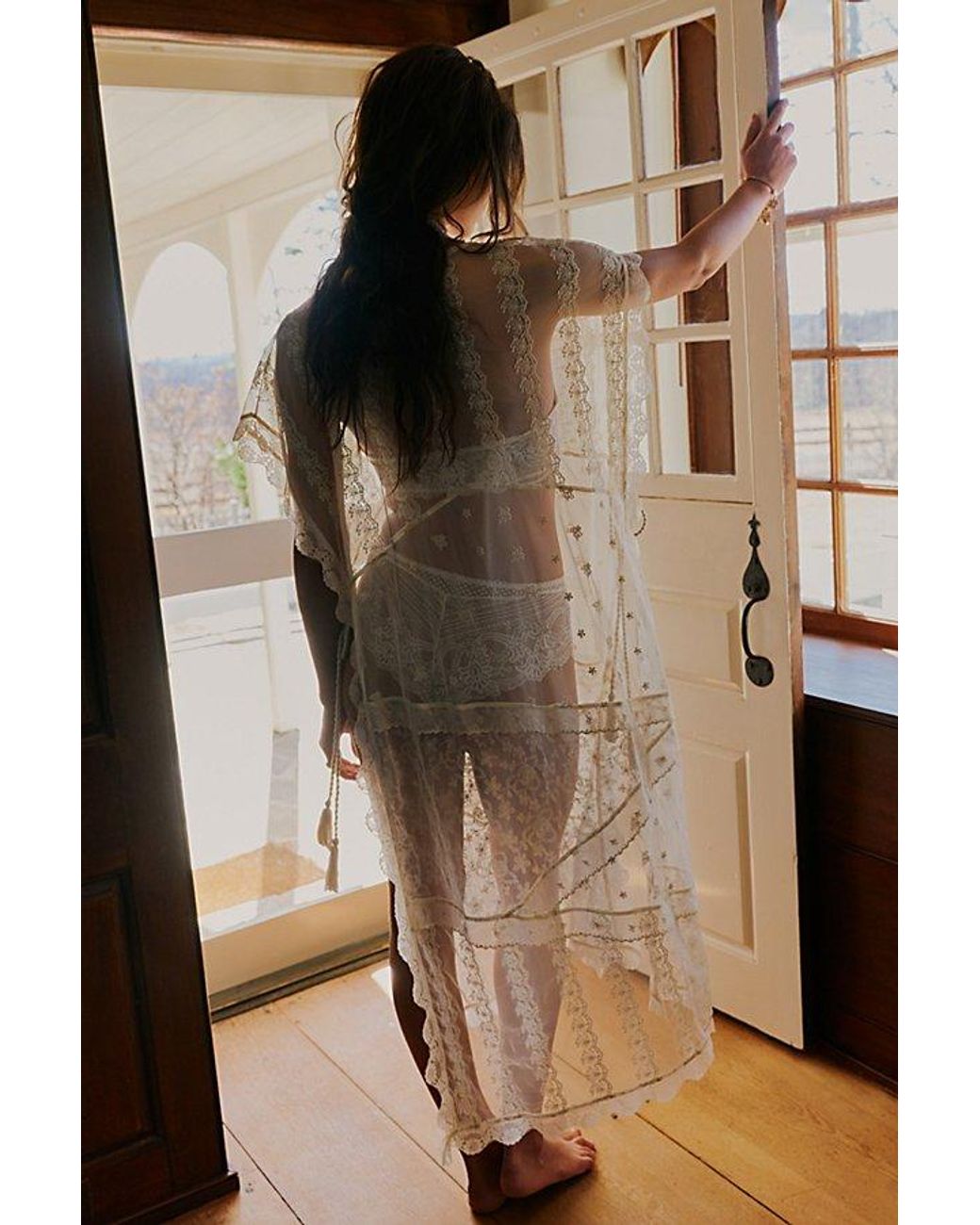 Free People Brown Patchwork Lace Poncho