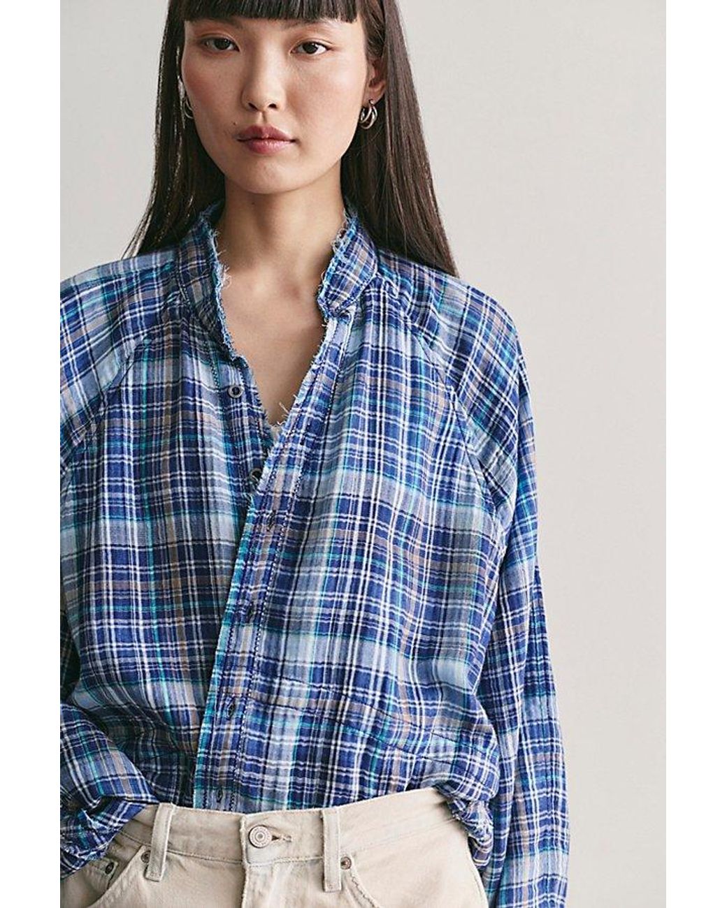 Free People Blue Summer Daydream Plaid Tunic