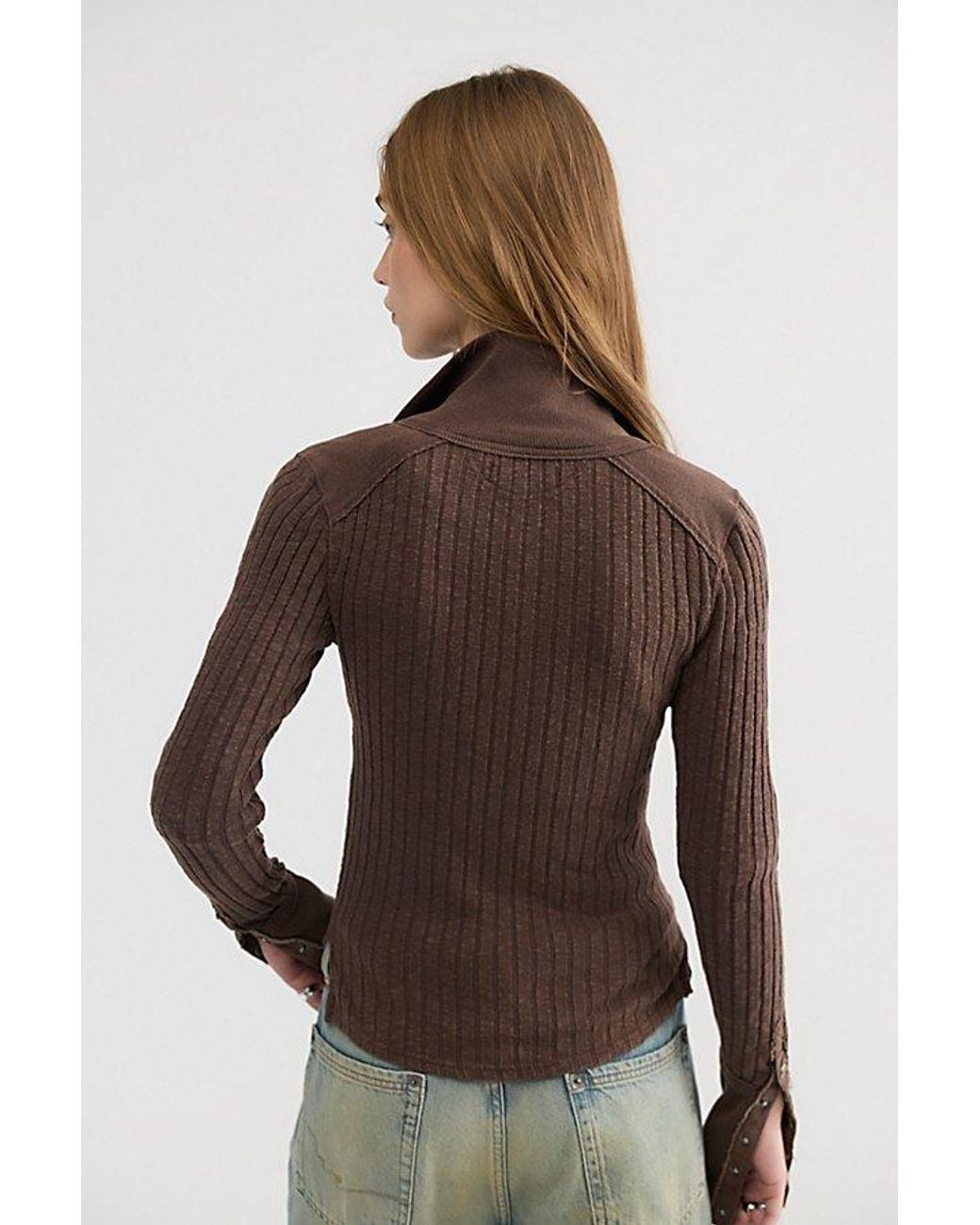 Free People Brown Surplus Cuff Top