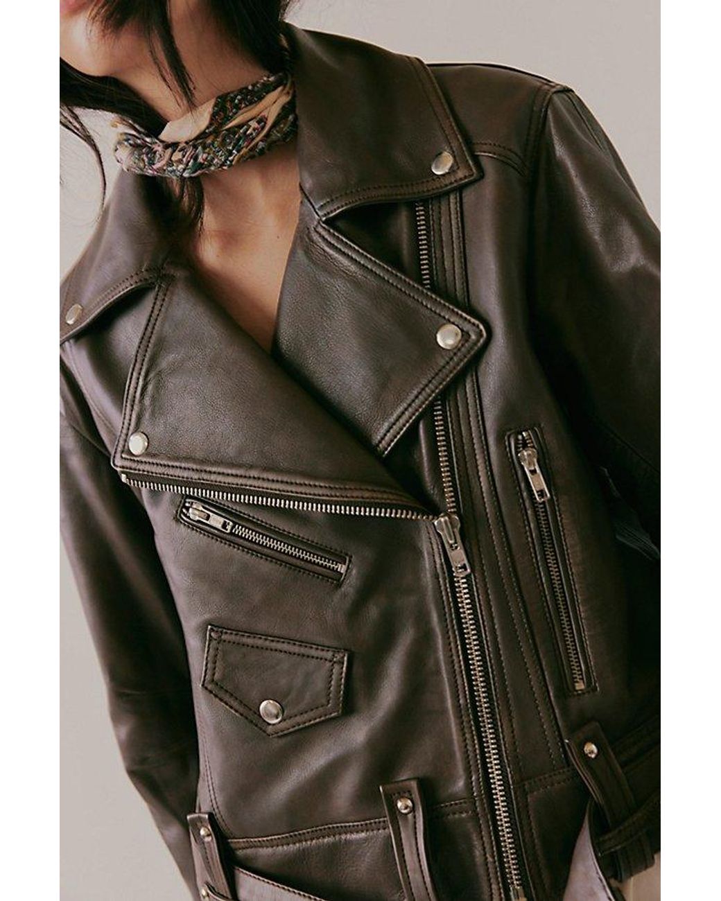Free People Brown Mina Leather Jacket
