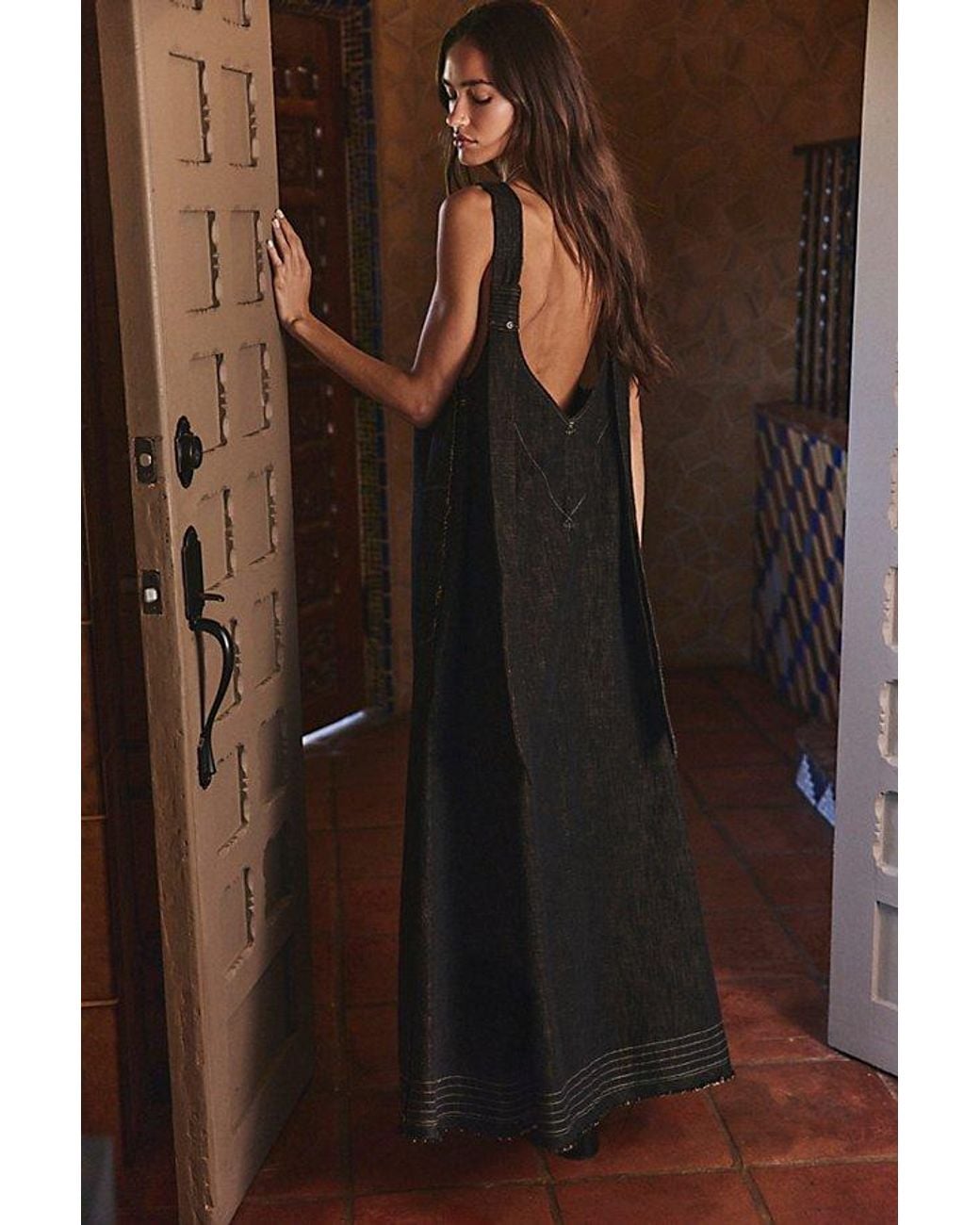 Free People Brown Moonbay Apron Maxi Dress