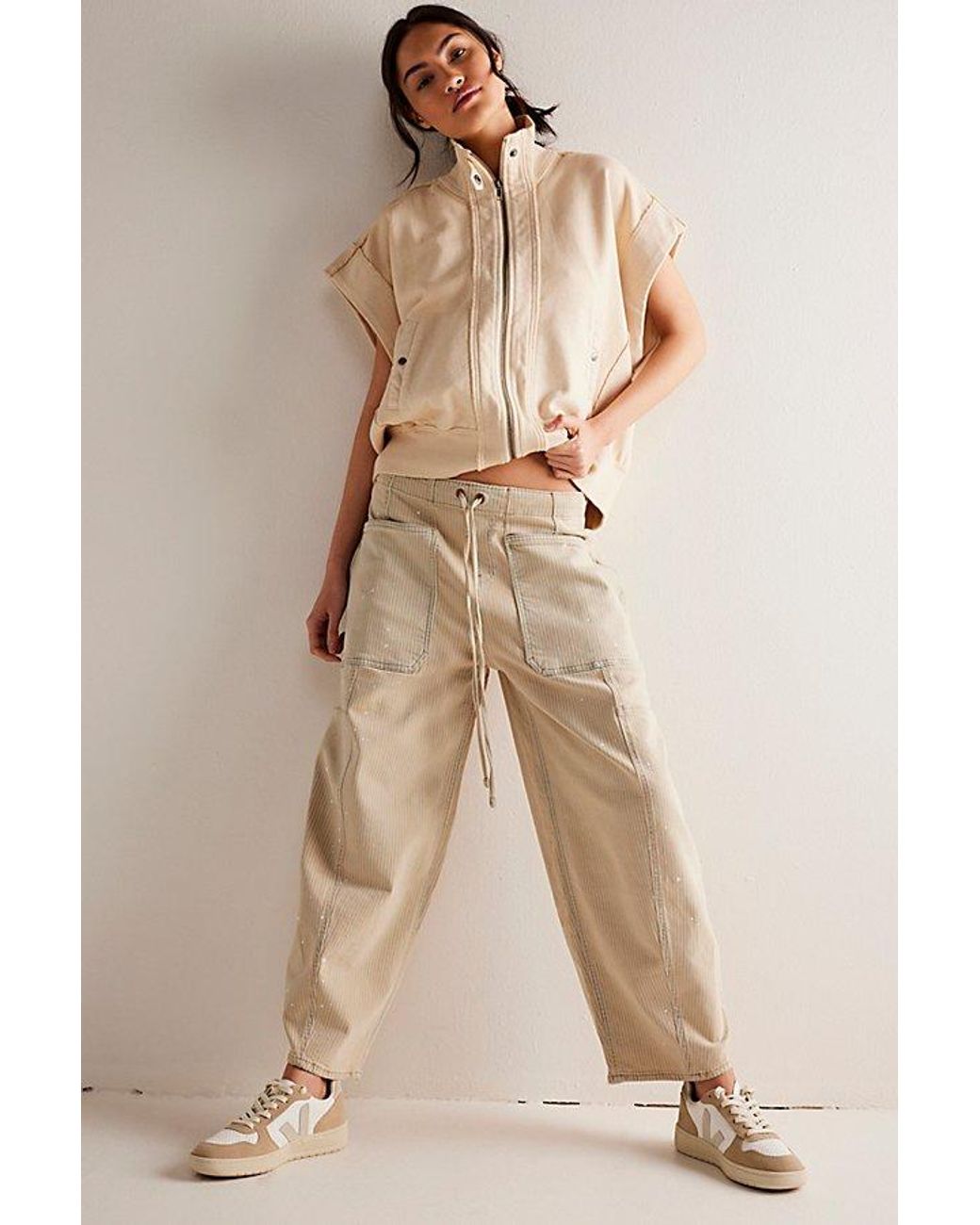 Free People Natural Stripe Silverton Puddle Barrel Jeans At Free People In Classic Railroad, Size: Xs
