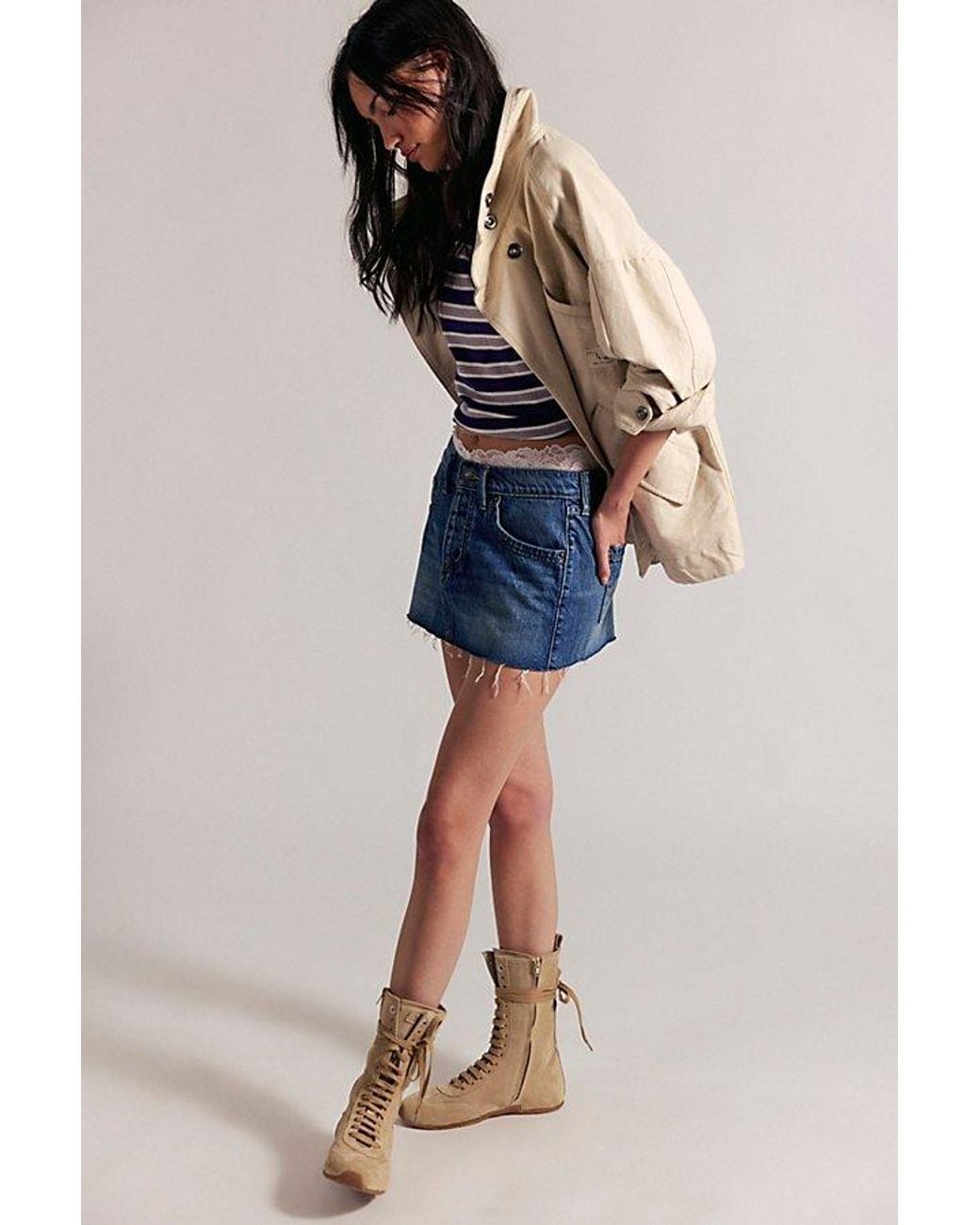 Free People Blue Lainey Low-Rise Mini Skirt