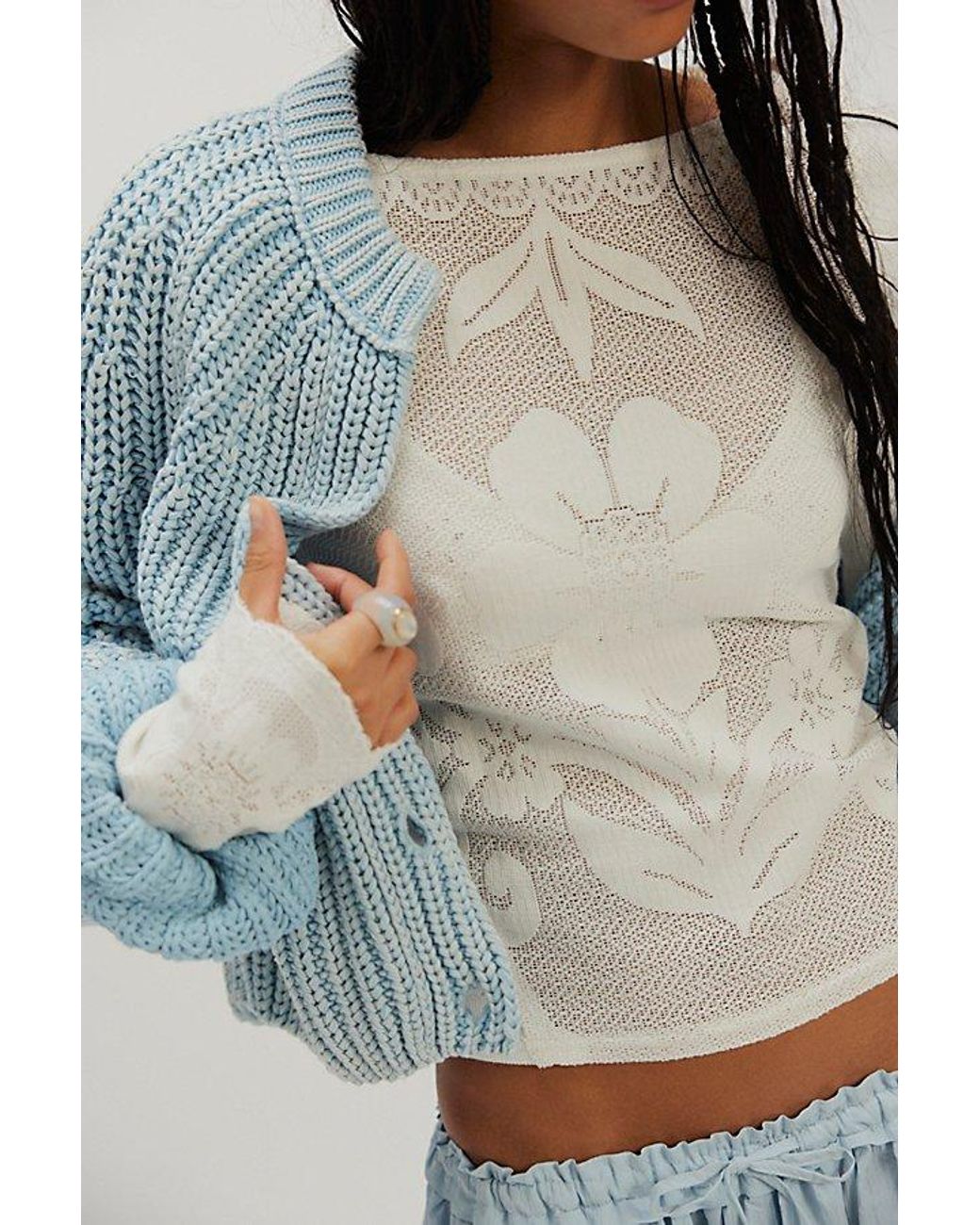 Free People Gray Delilah Long Sleeve Top