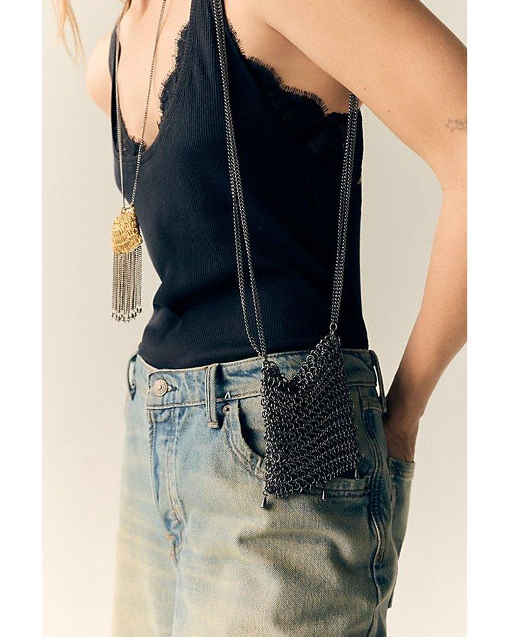 Free People Gray Chainmail Mini Bag