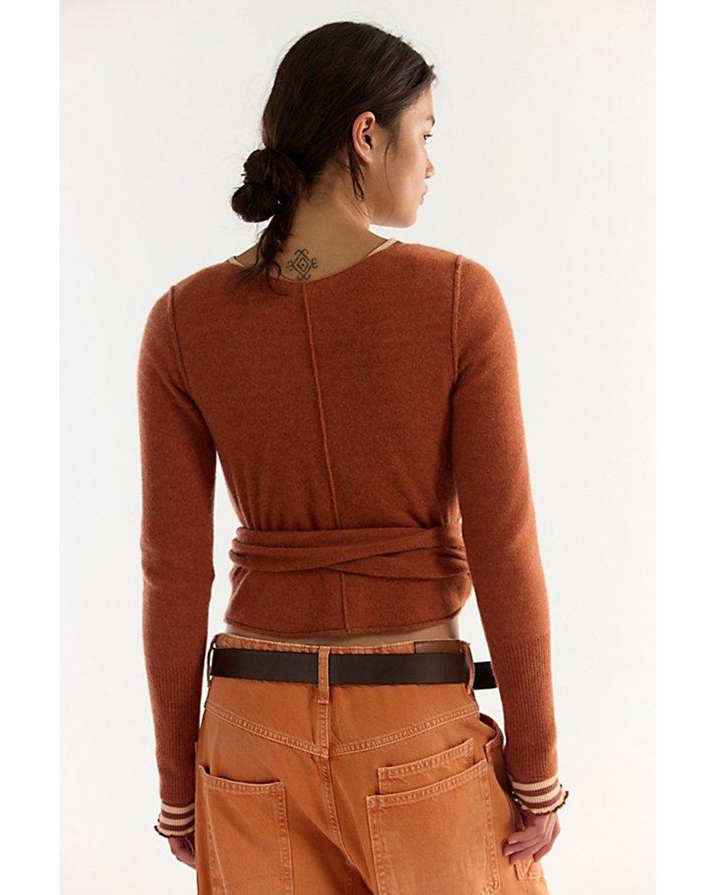 Free People Brown Cashmere Reversible Wrap Jumper