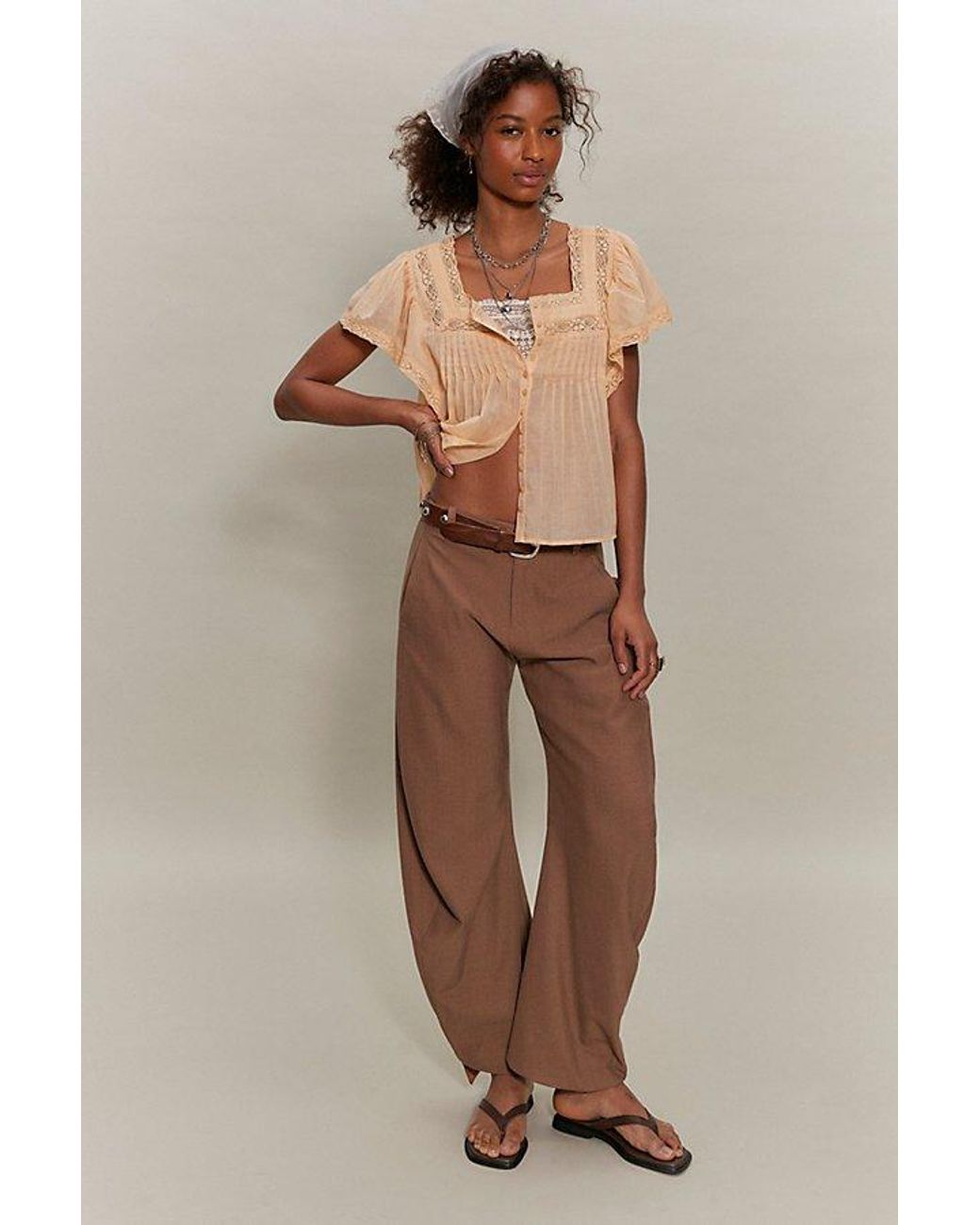 Free People Brown Monica Square Neck Button Down Top