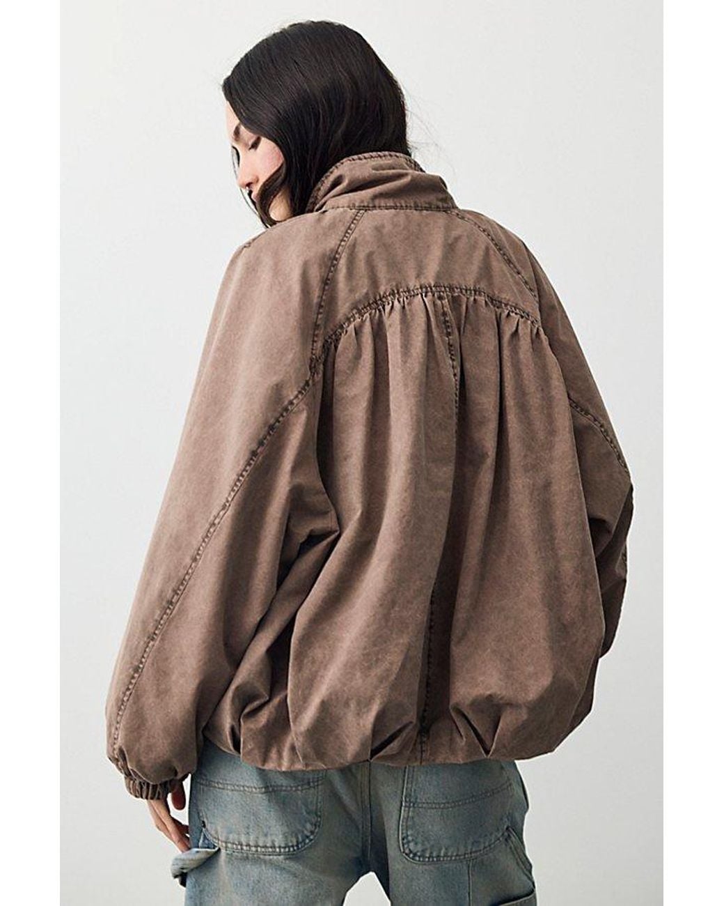 Free People Brown Chelsea Funnel-Neck Oversized Jacket