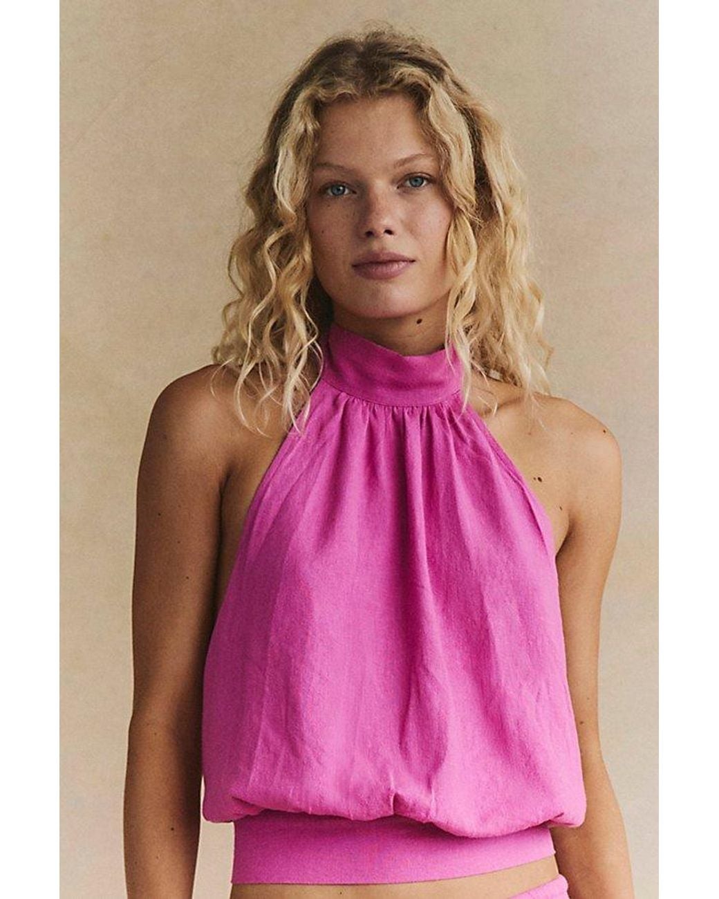 free-est Pink Sandshell Linen Rosie Top By