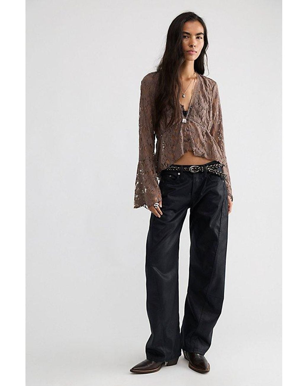 Free People Brown Whispering Love Lace Top