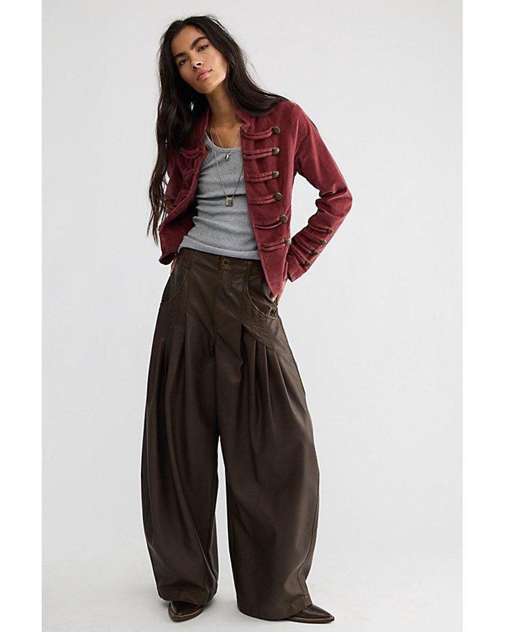 Free People Red Fitted Velvet Military Jacket