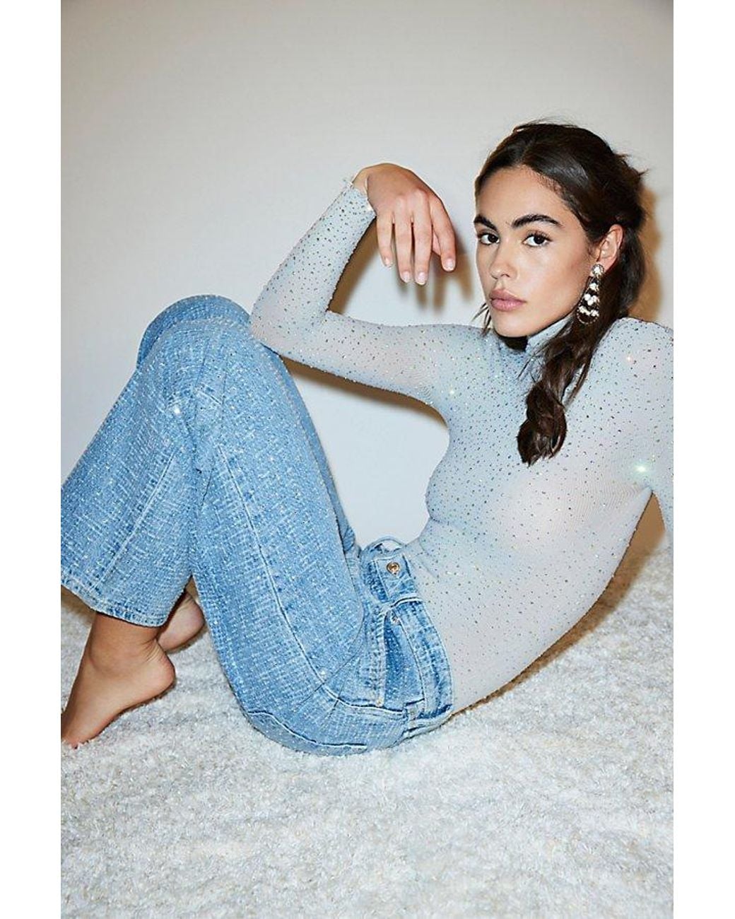 Intimately By Free People Blue Night Sky Seamless Turtleneck Bodysuit