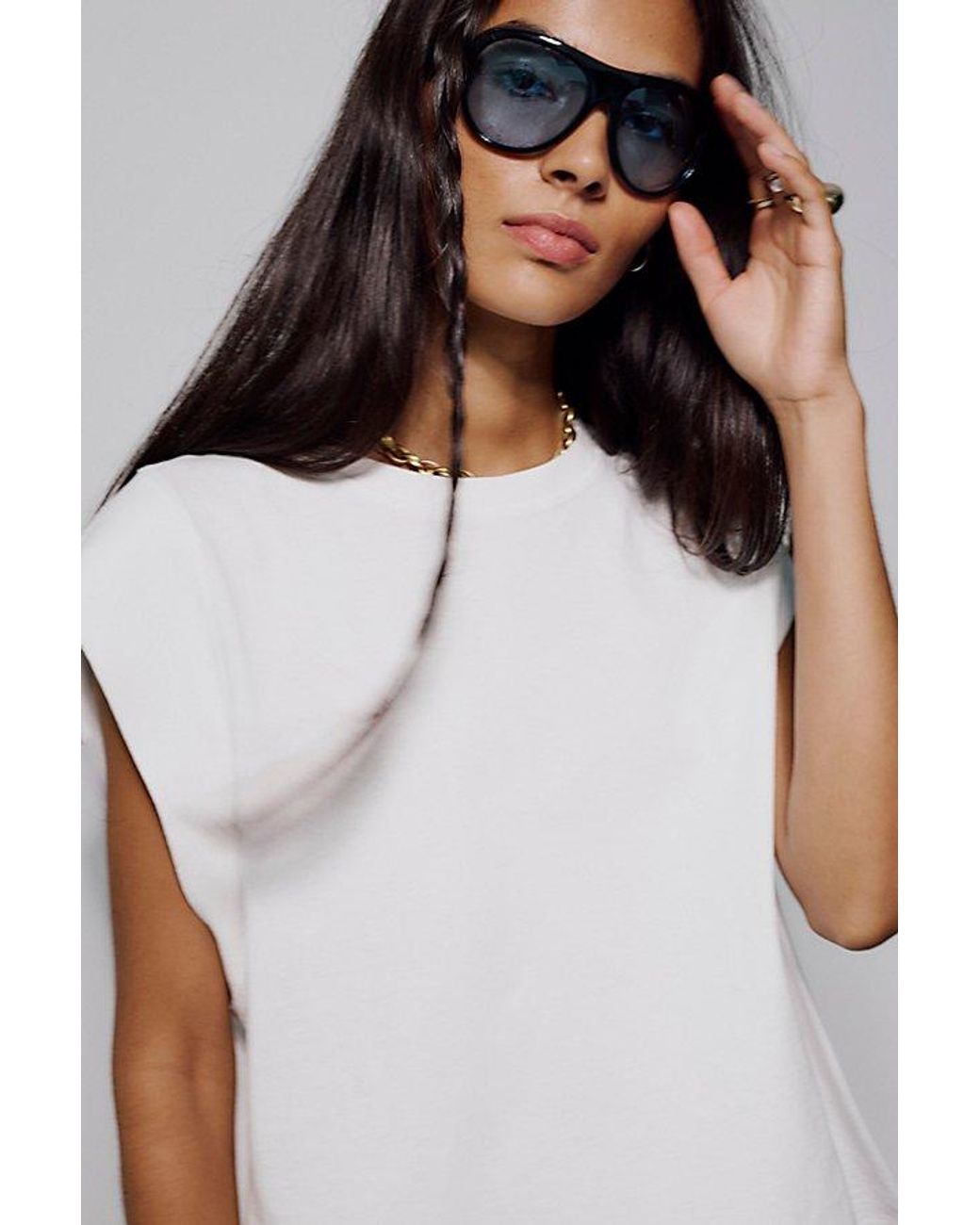 Free People Blue Reese Oversized Shield Aviator Sunglasses