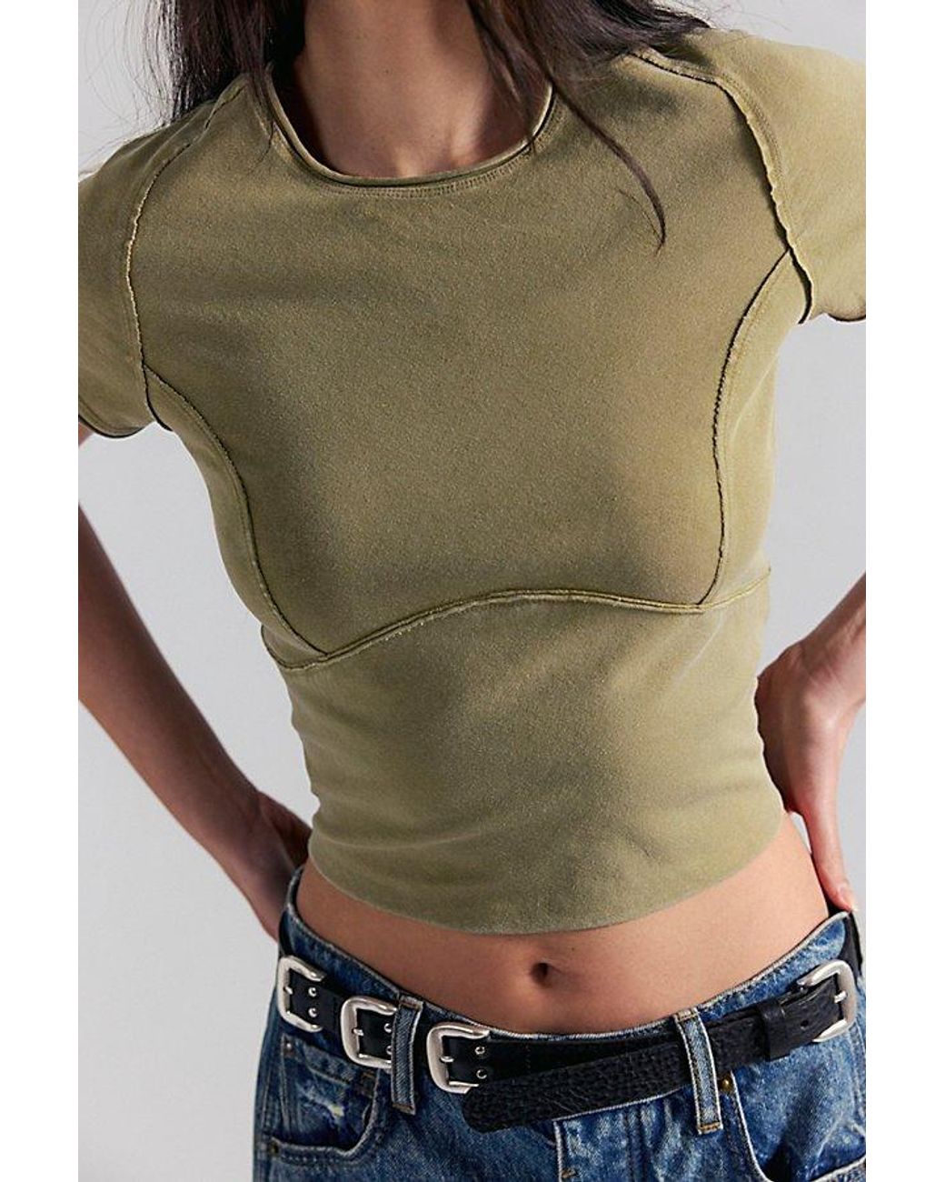 Free People Blue Protagonist Cropped Cap Sleeve Tee