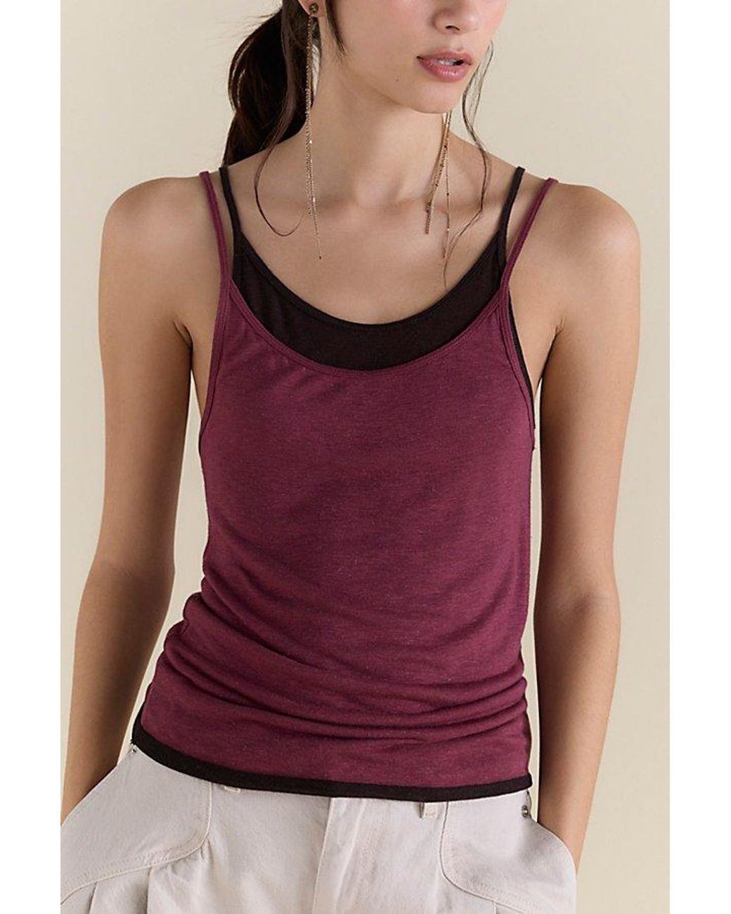 Intimately By Free People Red Stackable Sheer Twofer Tank Top By