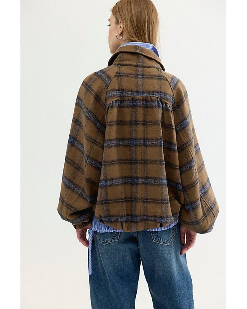 Free People Multicolor Chelsea Plaid Funnel-Neck Oversized Jacket