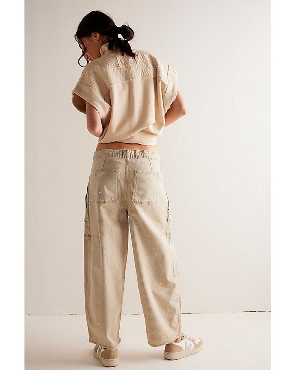 Free People Natural Stripe Silverton Puddle Barrel Jeans At Free People In Classic Railroad, Size: Xs