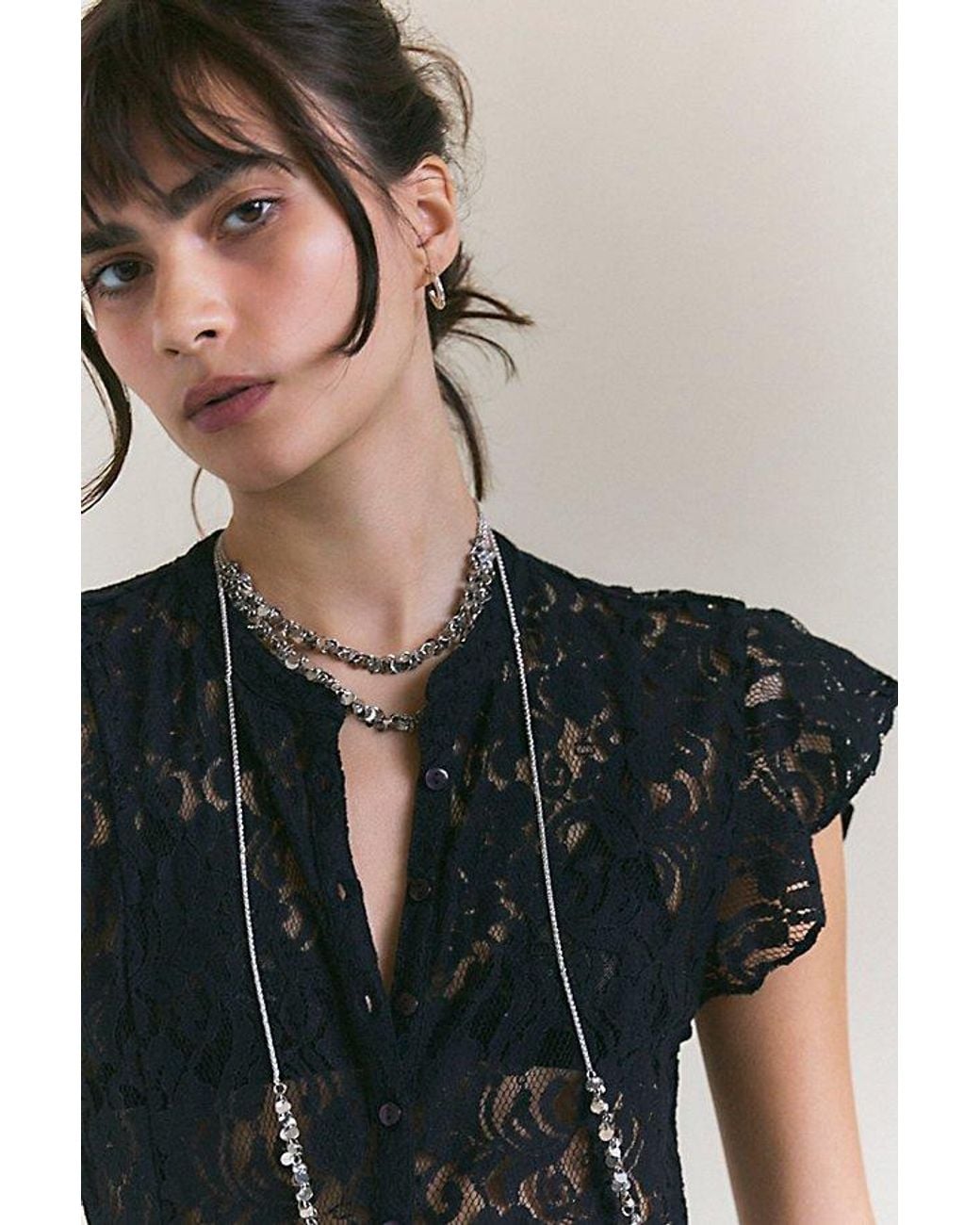 Free People Blue Lena Lace Maxi Top