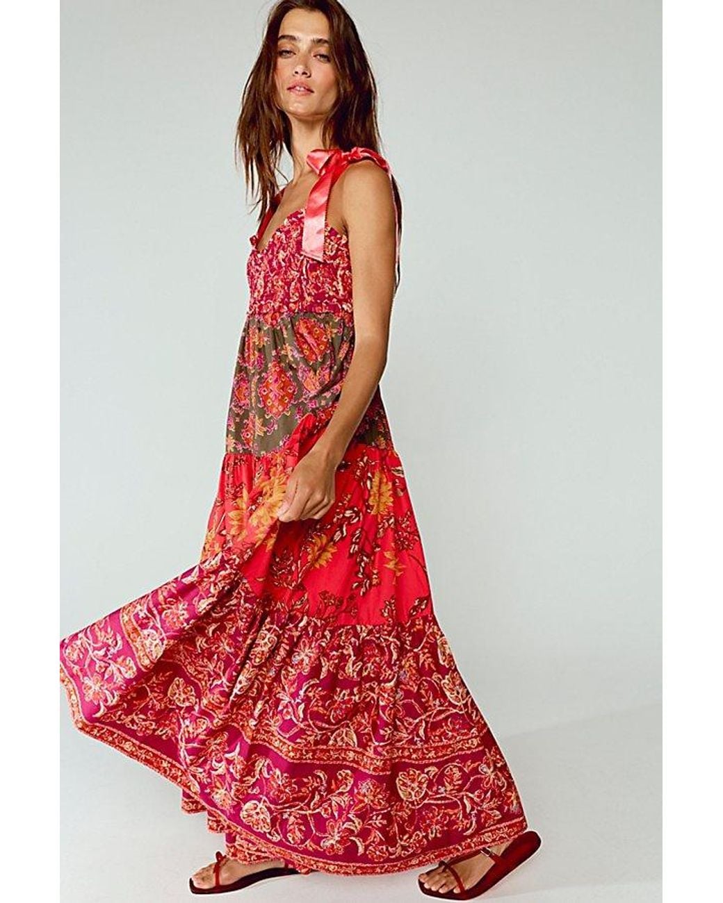 Free People Red Bluebell Maxi At In Magenta Combo, Size: Large