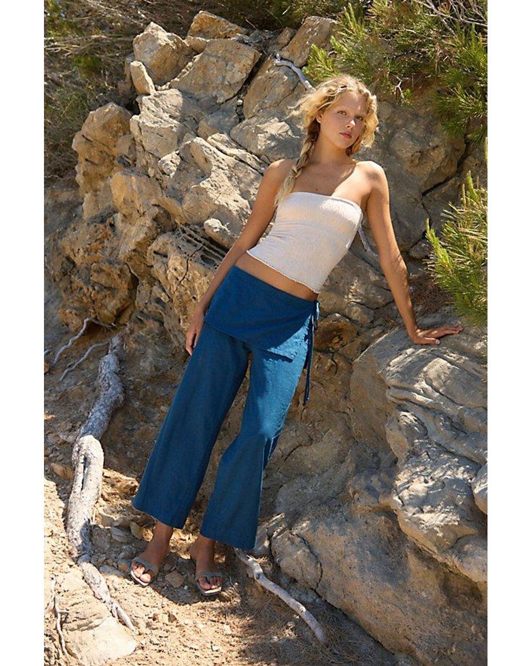 free-est Blue Aqualuna Linen Skants By