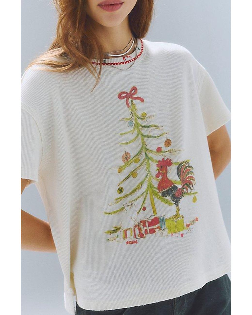 Free People Red Merry Meowy Tee