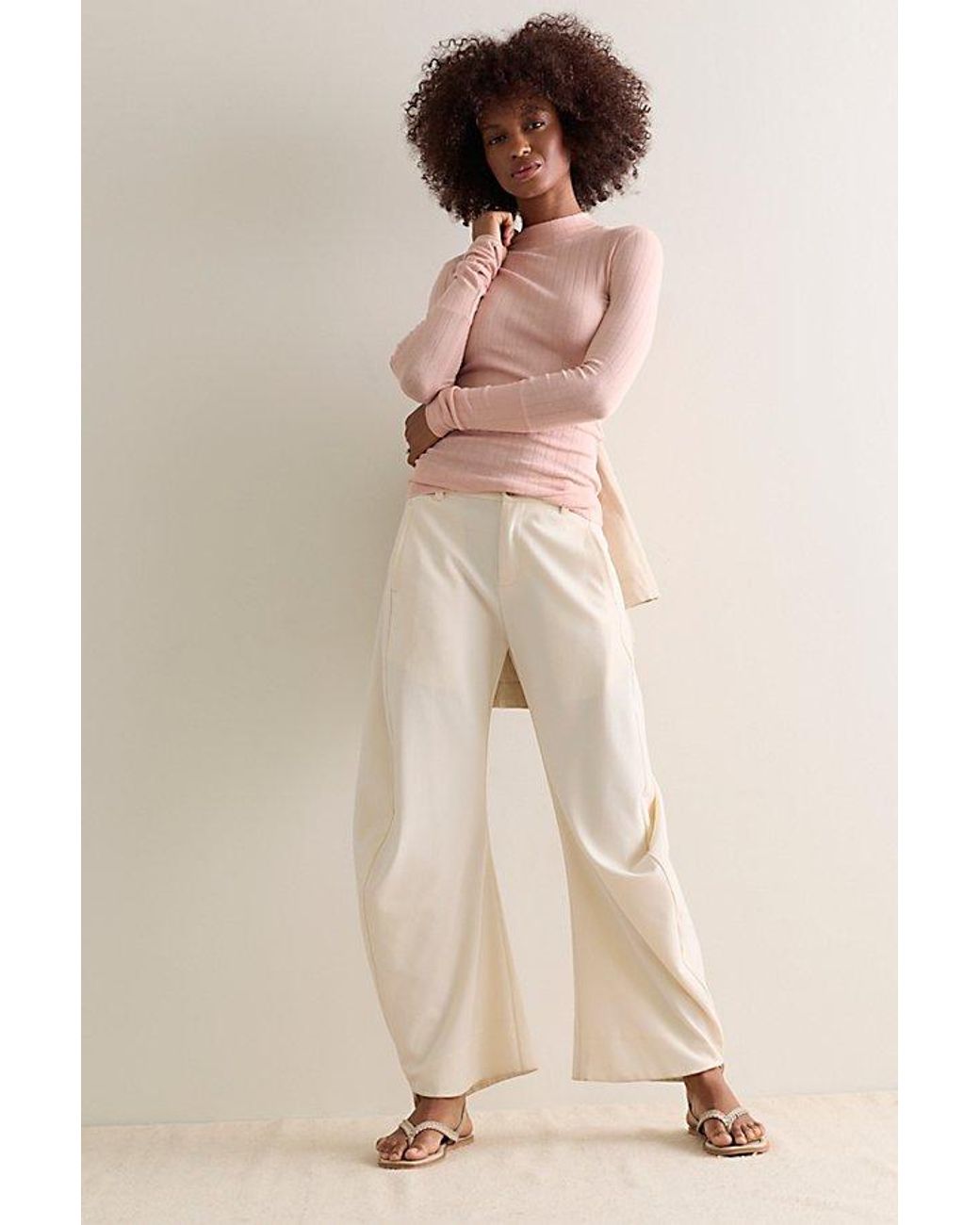 Intimately By Free People Pink End Game Pointelle Mock Neck Long Sleeve By
