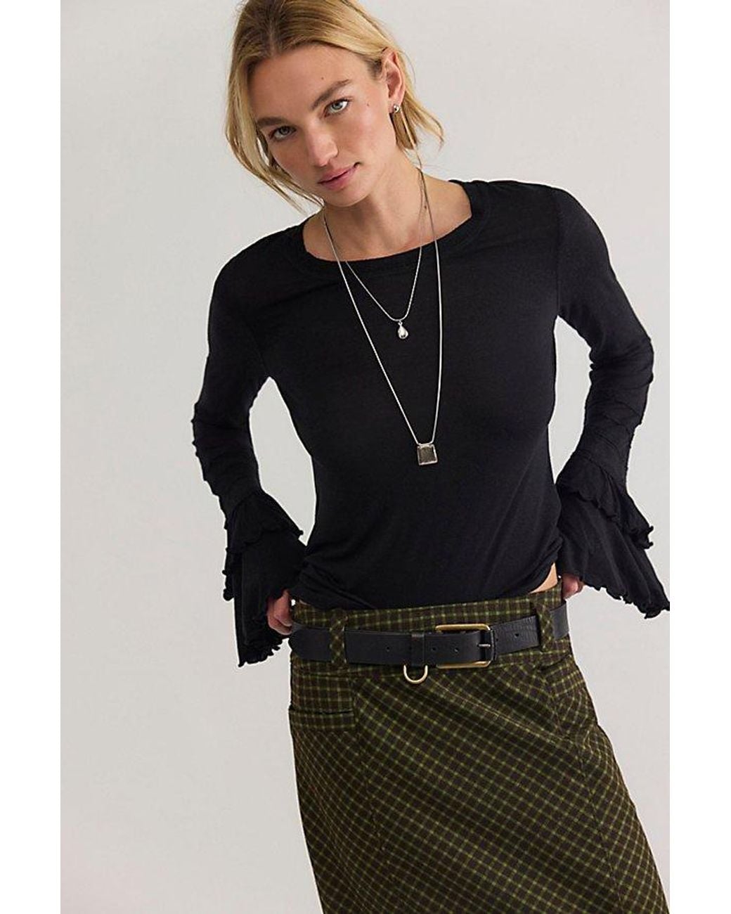 Free People Black Elisa Long Sleeve Top