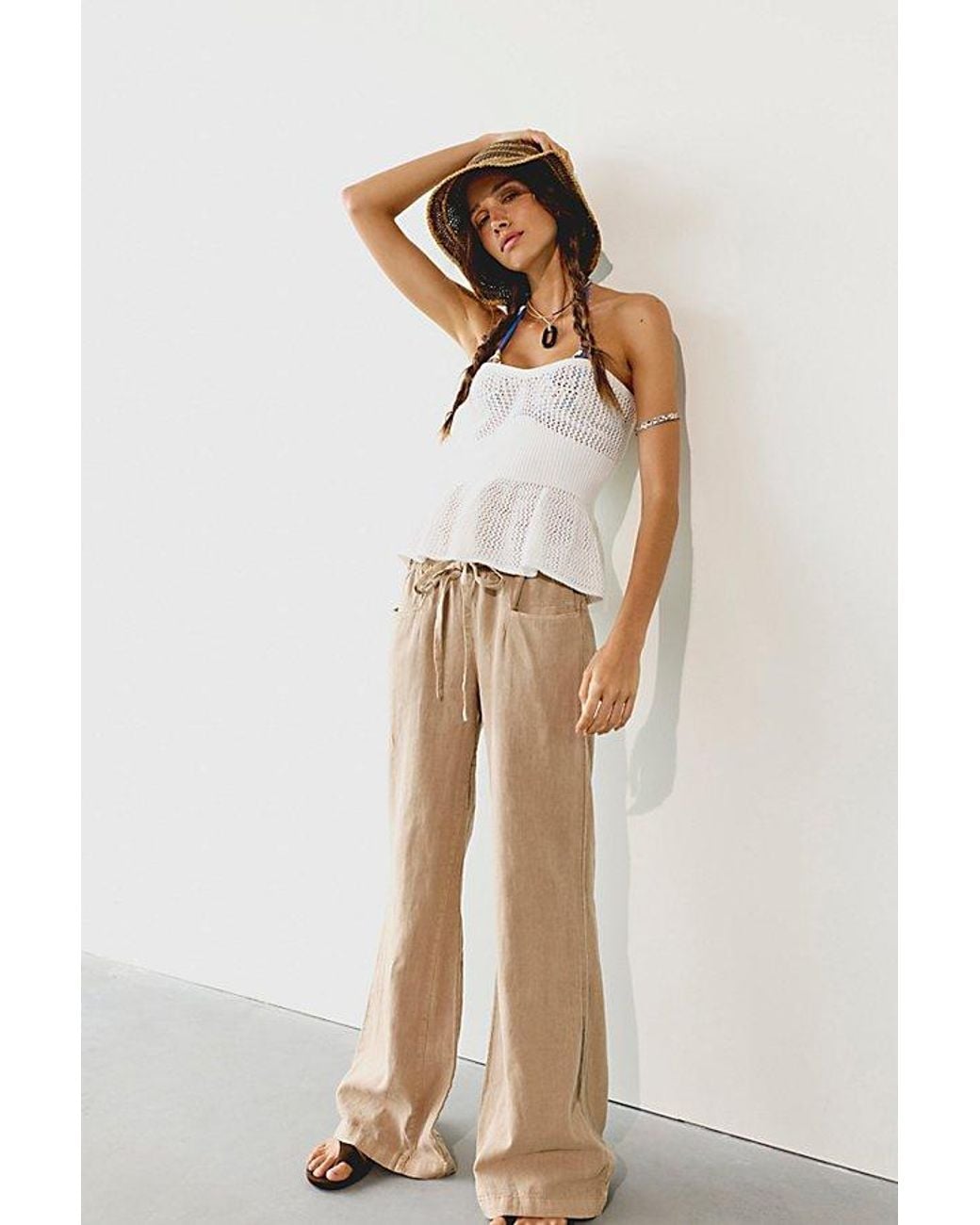 Free People Multicolor Break The Ice Linen Slouch Flare Pants