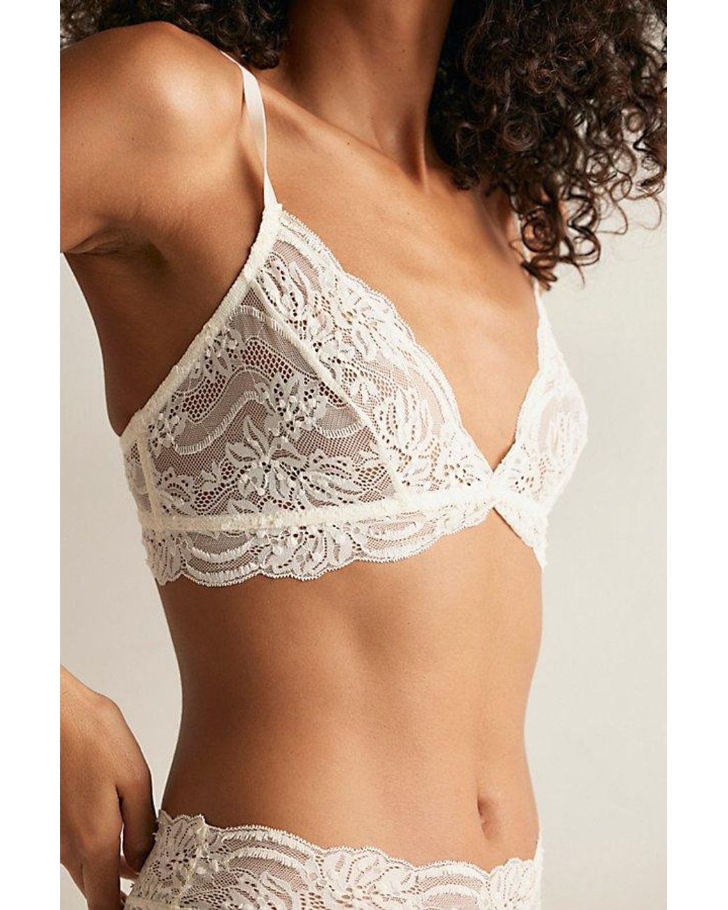 Intimately By Free People Brown Last Dance Sheer Lace Plunge Triangle Bralette By