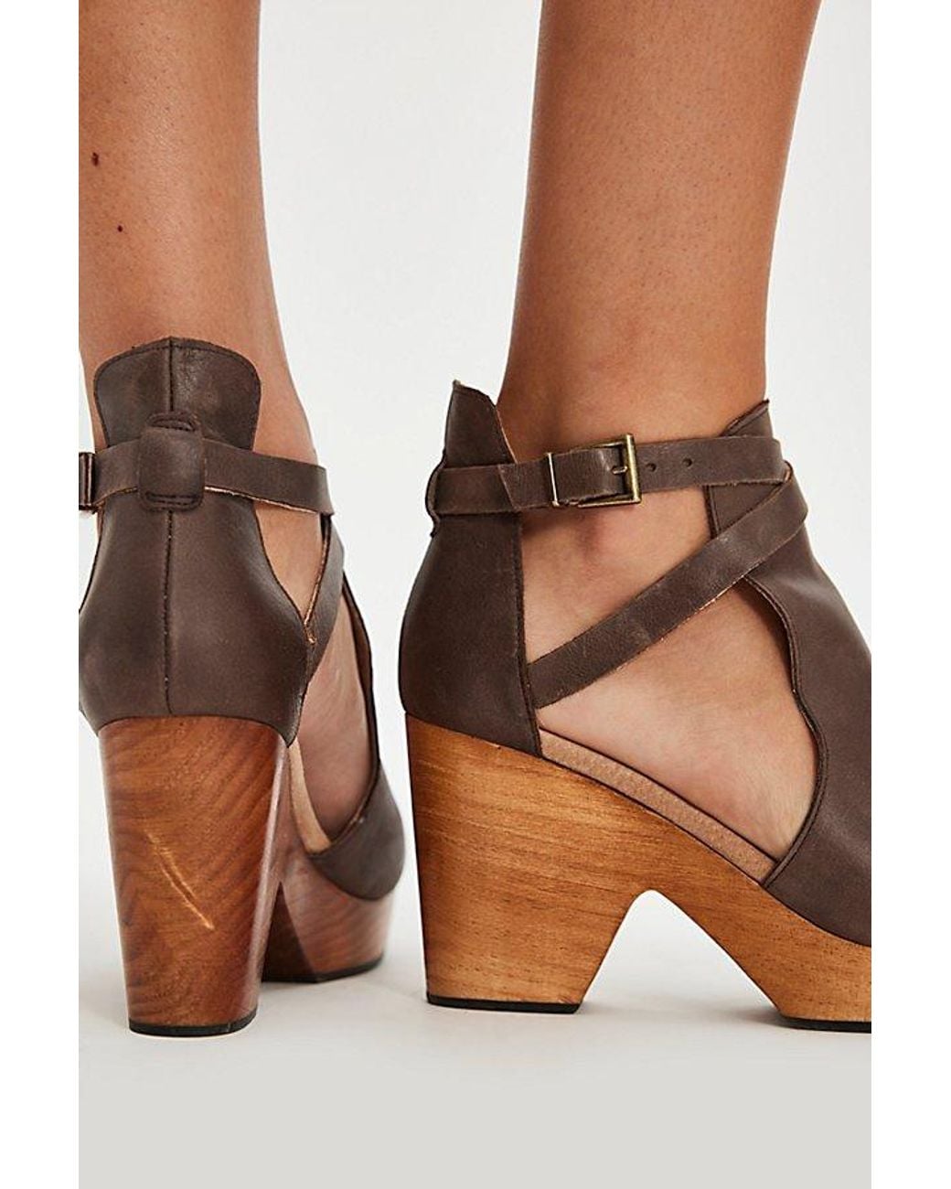 Free People Brown Cedar Leather Clogs